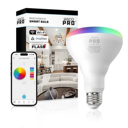 Jasco 81889 Pro Series Matter Wi-Fi Smart Bulb, BR30, E26, RGBWW, 750 Lumens Jasco 81889 Pro Series Matter Wi-Fi Smart Bulb, BR30, E26, RGBWW, 750 Lumens