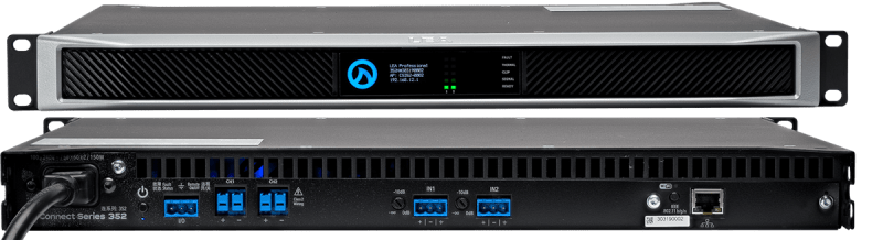 2 Channel x 350 watt @ 4???, 8???, 70V and 100V per channel. Internal DSP w/ Crossovers, IoT Device with built in Wi-Fi Hotspot, Wi-Fi or FAST Ethernet connectivity and Highly Efficient Power Supply with Class D Output Stage
