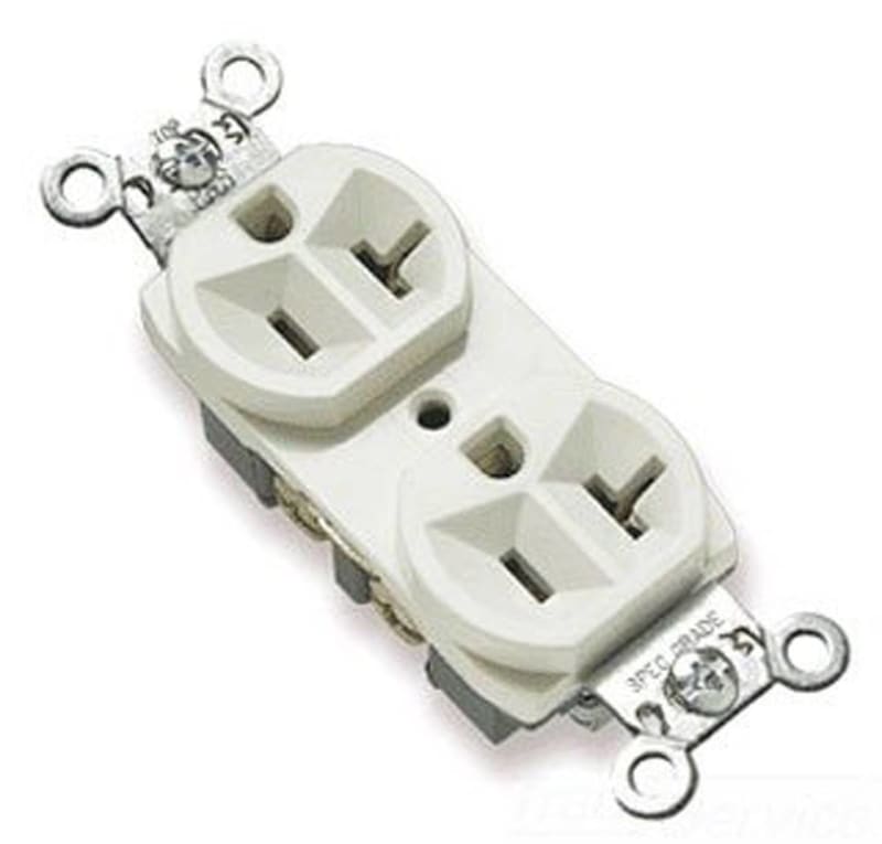 Pass ; Seymour CR20-LA Double Pole Straight Blade Duplex Receptacle; Wall Mount, 125 Volt, 20 Amp, Light Almond Pass ; Seymour CR20-LA Double Pole Straight Blade Duplex Receptacle; Wall Mount, 125 Volt, 20 Amp, Light Almond