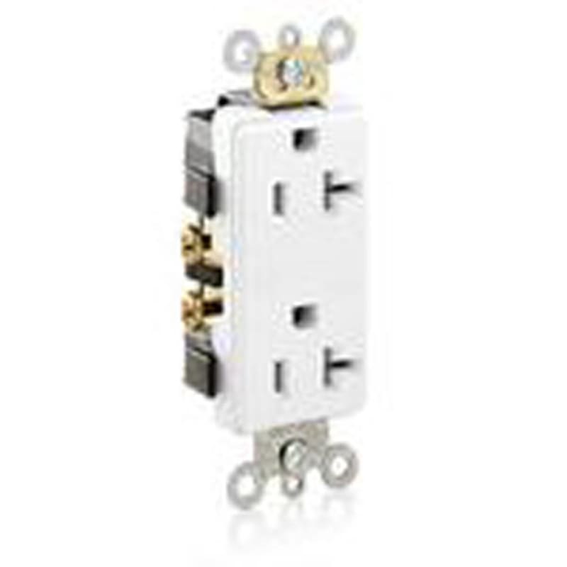 Leviton 16352-W 20A Decora Duplex Receptacle, 125V, 5-20R, White, Side Wired