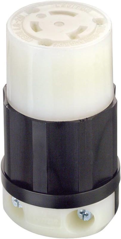 Leviton 2343 Locking Connector, 20A, 480V, NEMA L8-20R, Black/White Leviton 2343 Locking Connector, 20A, 480V, NEMA L8-20R, Black/White