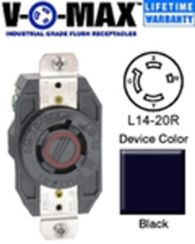 Leviton 2410 20 Amp, 125/250 Volt, Flush Mounting Locking Receptacle, Industrial Grade, Grounding, V-0-MAX, Black Leviton 2410 20 Amp, 125/250 Volt, Flush Mounting Locking Receptacle, Industrial Grade, Grounding, V-0-MAX, Black