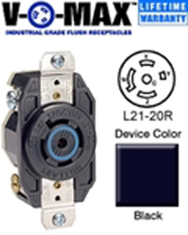 Leviton 2510 Locking Single Receptacle, 20A, 3PH Y 120/208V, 4P5W