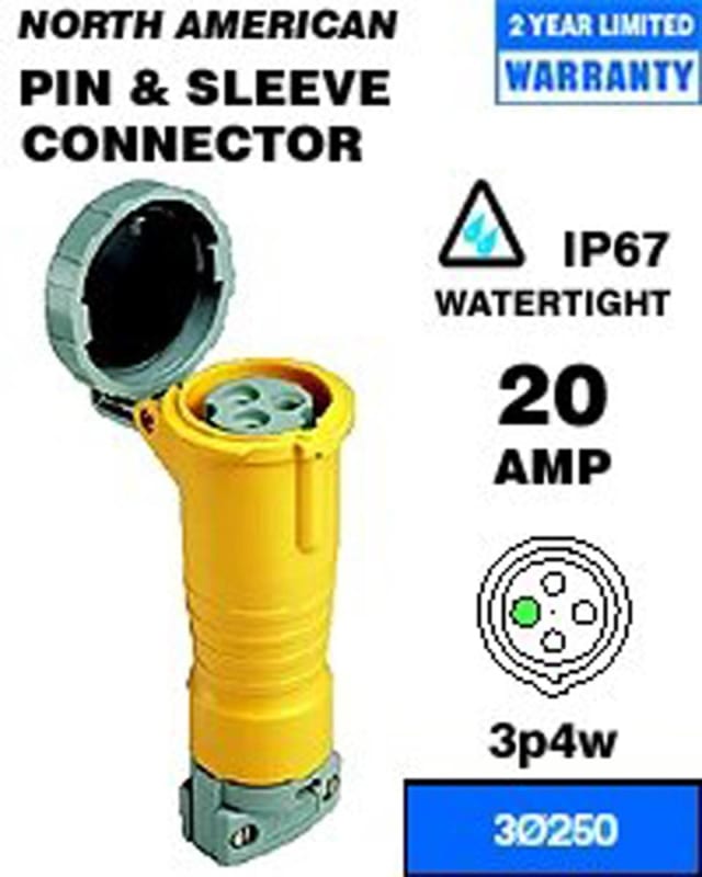 Leviton 420C9W 20 Amp 250 Volt 3-Phase Pin & Sleeve Connector