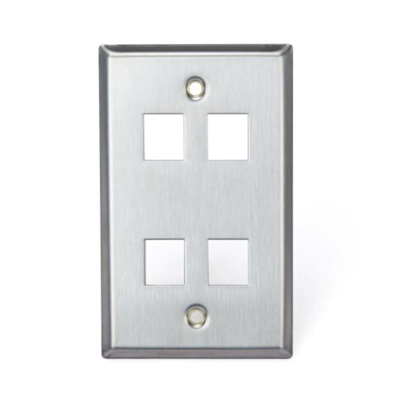 Leviton 43080-1S4 QuickPort Wallplate, Single Gang, 4-Port, Stainless Steel Leviton 43080-1S4 QuickPort Wallplate, Single Gang, 4-Port, Stainless Steel