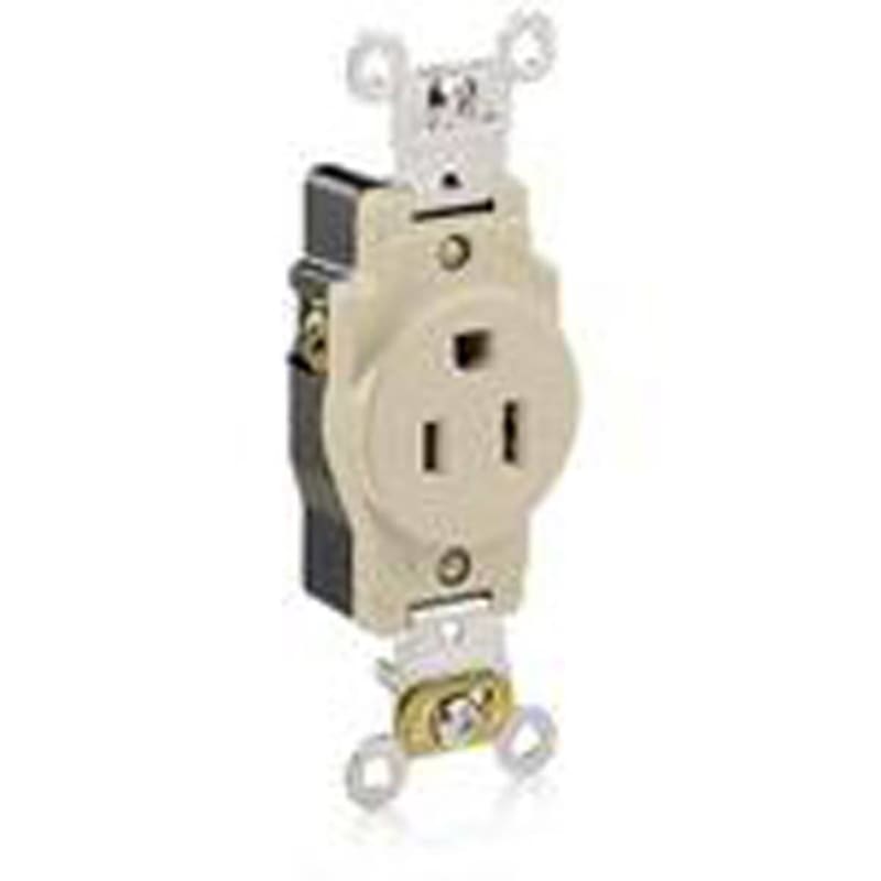 Leviton 5261-I 15 Amp Single Receptacle, 125V, 5-15R, Ivory, Spec Grade Leviton 5261-I 15 Amp Single Receptacle, 125V, 5-15R, Ivory, Spec Grade