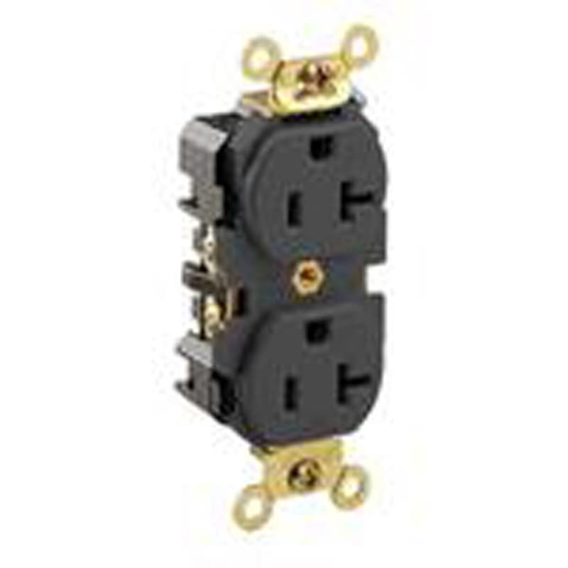 Leviton 5362-E Duplex Receptacle, 20A, 125V, Black, Heavy Duty, Back/Side Wired