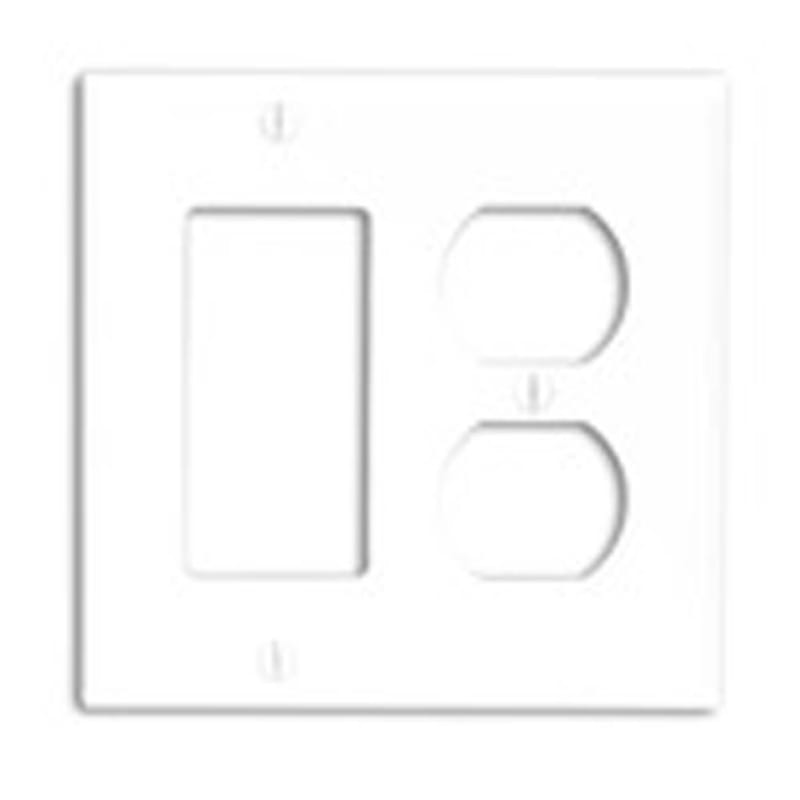 Leviton 80746-W Comb. Wallplate, 2-Gang, Duplex/Decora, Nylon, White, Standard