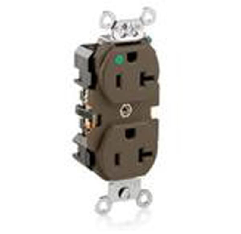 Leviton 8300 Hospital Grade Duplex Receptacle, 20A, 125V, 5-20R, Brown