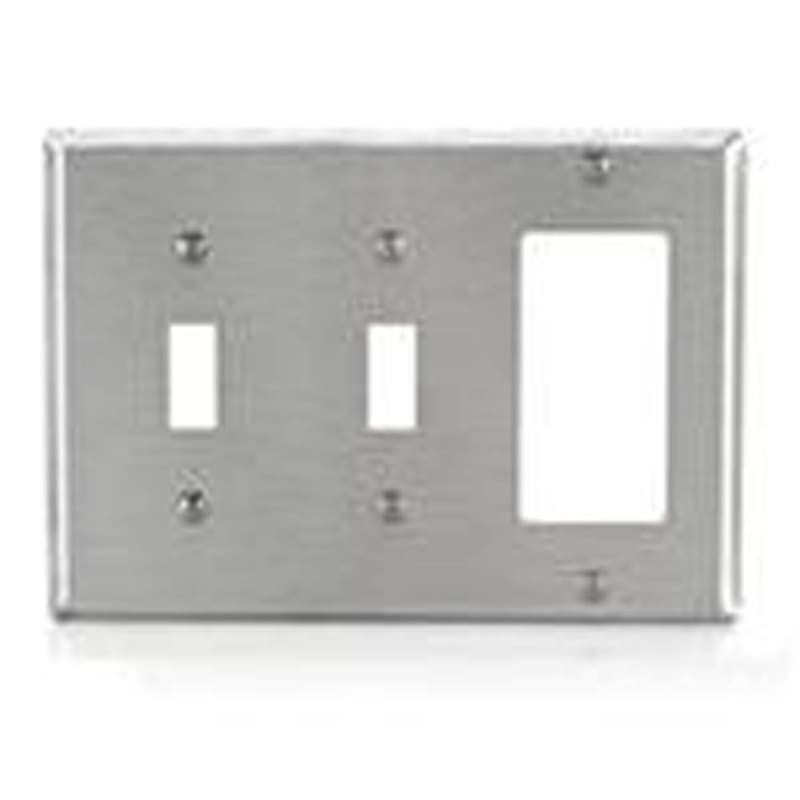 Leviton 84421-40 Comb. Wallplate 3-Gang (2) Toggle (1) Decora Stainless Steel Leviton 84421-40 Comb. Wallplate 3-Gang (2) Toggle (1) Decora Stainless Steel