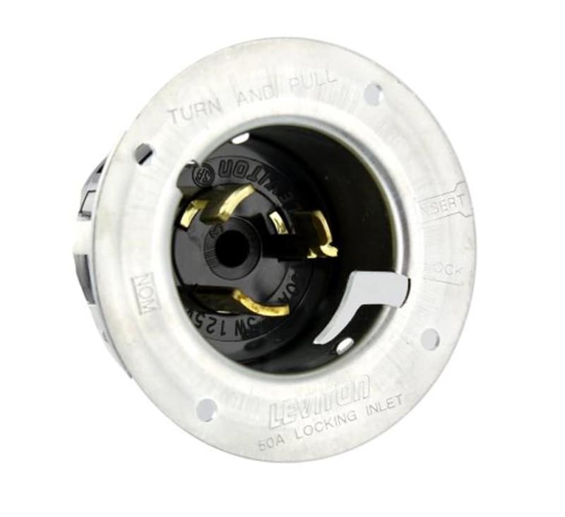 Leviton CS6375 50 Amp, 125/250 Volt AC, Black & White Locking Flanged Inlet