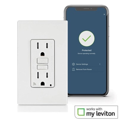 Leviton D2GF1-KW 15 Amp SmartlockPro Wi-Fi Certified Smart GFCI Receptacle/Outlet, White