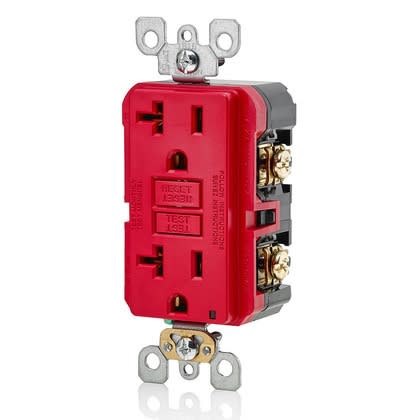 Leviton GFNT2-R 20A GFCI Commercial Grade Decora Receptacle, 5-20R, Red