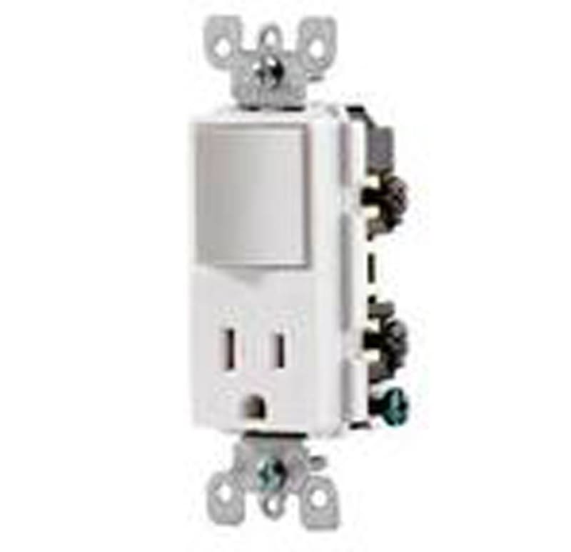 Leviton T5625-W Combination Rocker Switch / Receptacle, 15A, White