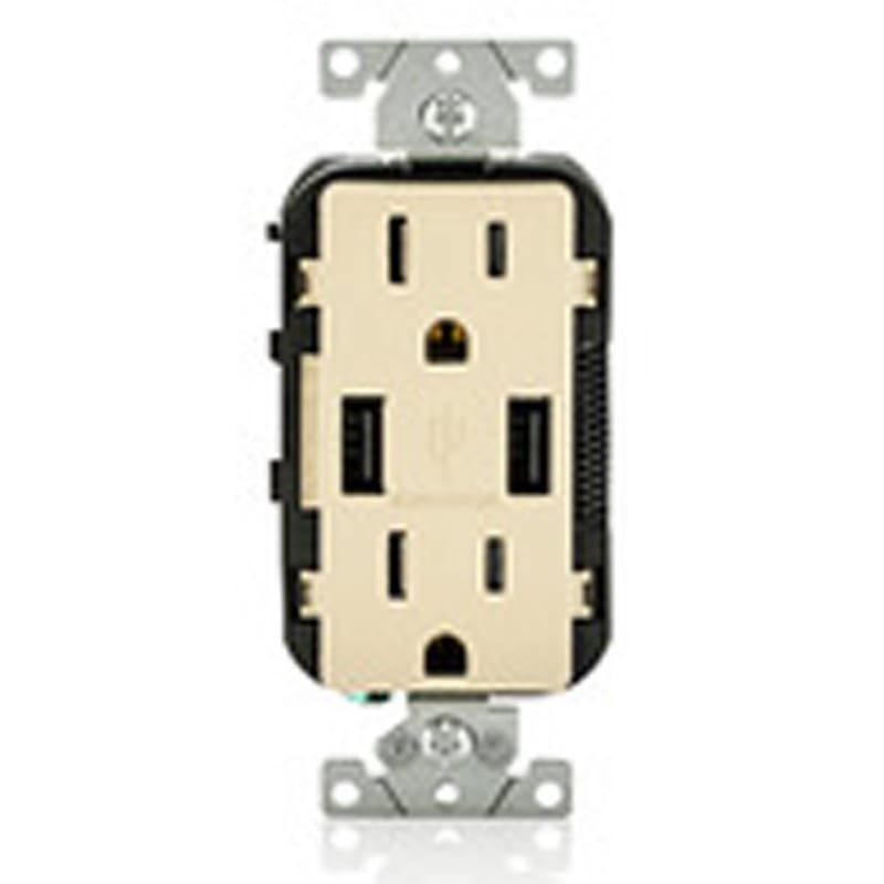 Leviton Combination USB Charger / Decora Duplex Receptacle 15A 125V Ivory