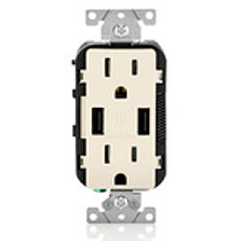 Leviton T5632-T Receptacle / USB Charger Combo, 15A, Light Almond Leviton T5632-T Receptacle / USB Charger Combo, 15A, Light Almond