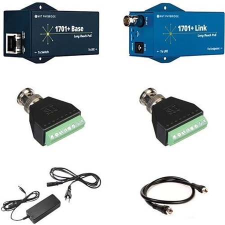 NVT Phybridge NV-EC1701PLS-XKIT Extender Kit, 1701 Base Extender, 1701 Link Adapter, NV-PS55-60W Power Supply, 2-BNC Screw Terminal Adapter, 2' Coaxial Cable