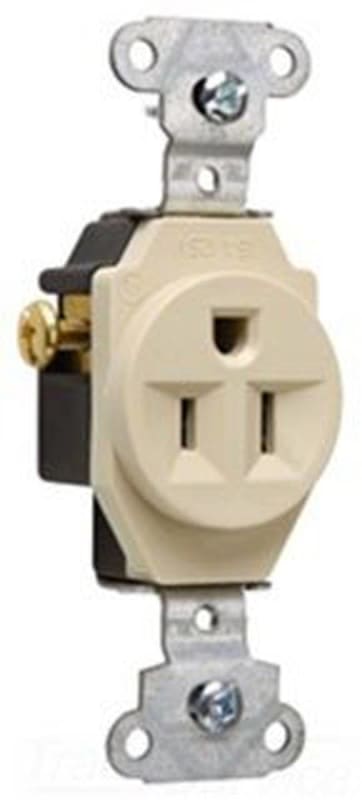 Pass ; Seymour 5251-I Double Pole Straight Blade Single Receptacle; Wall Mount, 125 Volt, 15 Amp, Ivory