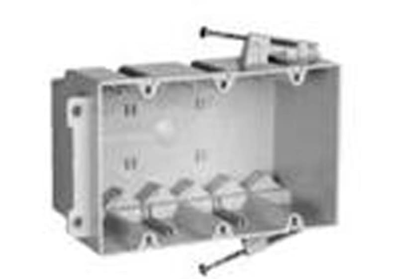 Pass & Seymour S3-54-RAC Switch/Outlet Box, 3-Gang, Depth: 3-3/8", Nail-On, Non-Metallic