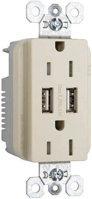 Pass & Seymour TR5262USBI 15 Amp 125 VAC NEMA 5-15R Ivory Decorator Duplex USB Charger Receptacle
