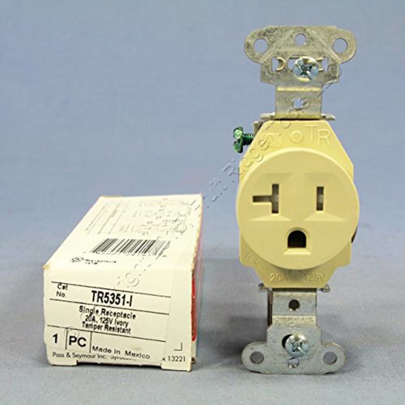 Pass ; Seymour TR5351-I Tamper Resistant Double Pole Single Receptacle, Ivory