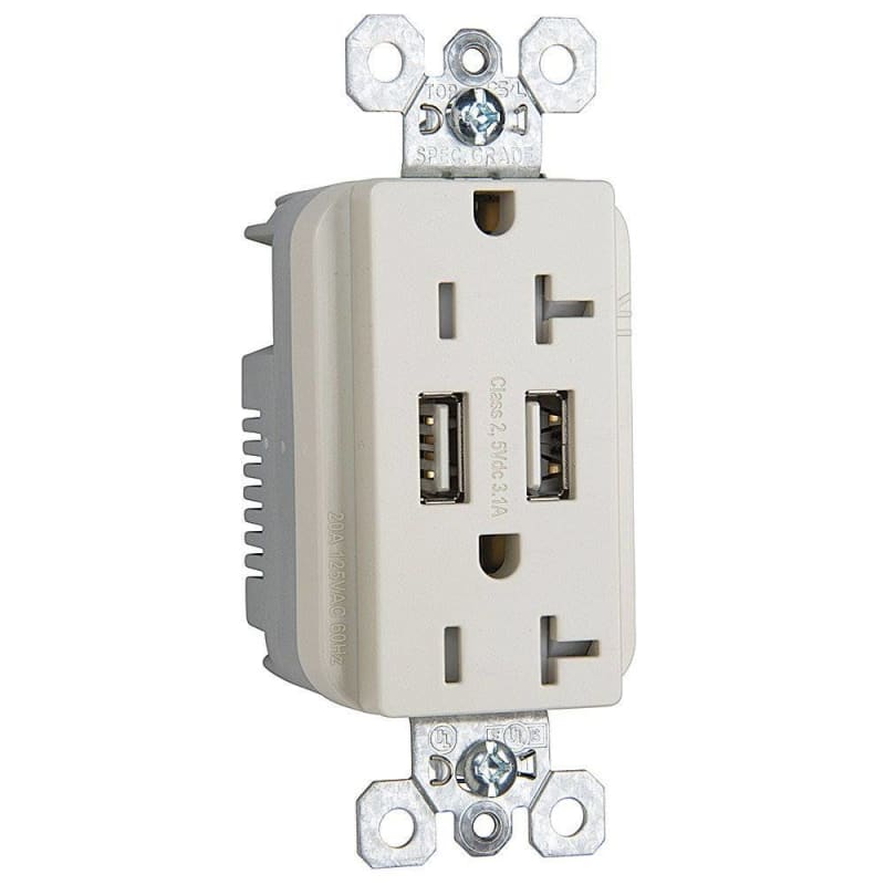 Pass & Seymour TR5362USBLA Fed-Spec Grade USB Charger with Tamper Resistant Light Almond 20 Amp Duplex Receptacles Pass & Seymour TR5362USBLA Fed-Spec Grade USB Charger with Tamper Resistant Light Almond 20 Amp Duplex Receptacles