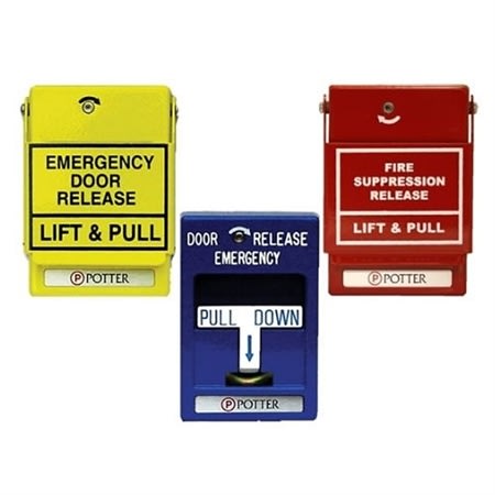 Potter 1000624 Dual Action Pull Station, Rms-1T-Lp-Wp Yellow "Foam Release",Black Text