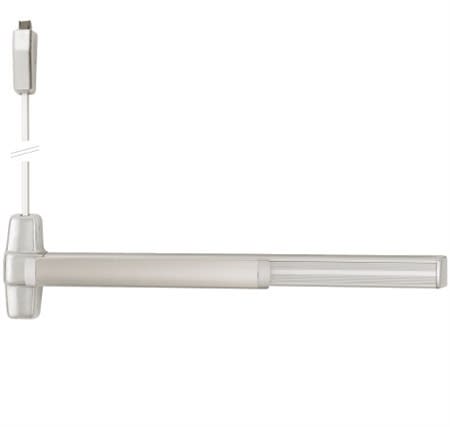 Von Duprin QEL9927EO-F 4 26D LBR Grade 1 Surface Vertical Rod Exit Bar, Wide Stile Pushpad, 48" Fire-rated Device, 84" Door Height, Exit Only, Less trim, Less Bottom Rod, Motorized Latch Retraction, Less Dogging, Satin Chrome Finish, Field Reversible