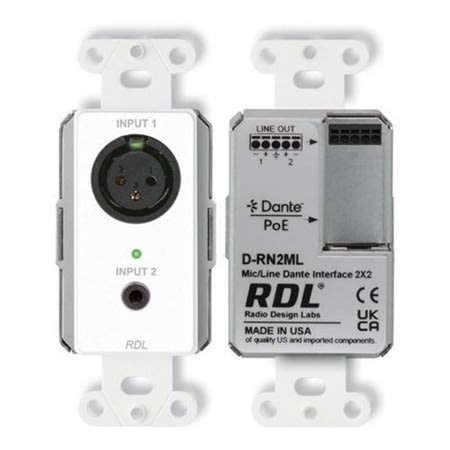 RDL D-RN2ML Wall-Mounted Bi-Directional Mic/Line Dante Interface 2x2