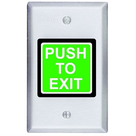SDC 423MU 420 Series Illuminated Push to Exit Button Switch, Electronic Timer, Fixed (30 seconds), DPDT, Green/Red Button, Dull Stainless