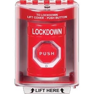 STI SS2089LD-EN Stopper Station Push Button with Universal Stopper Cover, Horn, Surface Mount, Turn-to-Reset Illuminated, 'LOCKDOWN' Label, Red