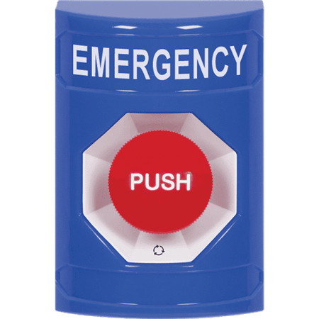 STI SS2401EM-EN Stopper Station Push Button, No-Cover, Turn-to-Reset Button, EMERGENCY Label, Blue