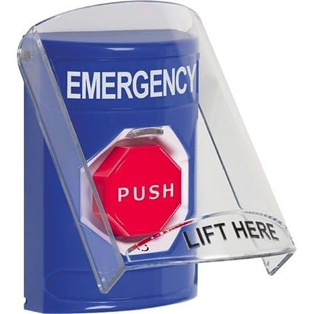 STI SS24A9EM-EN Indoor Only Flush or Surface with Horn Turn-to-Reset, Illuminated, Stopper Station with EMERGENCY, Blue