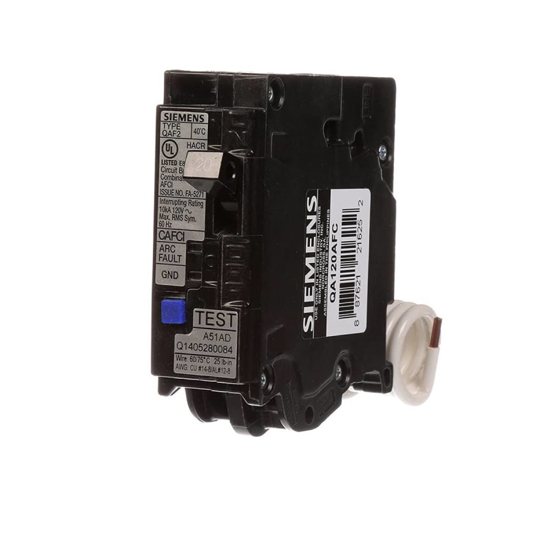 Siemens Arc-Fault Circuit Breaker; 20 Amp, 120 Volt AC, 1-Pole, Plug-In Mount Siemens Arc-Fault Circuit Breaker; 20 Amp, 120 Volt AC, 1-Pole, Plug-In Mount