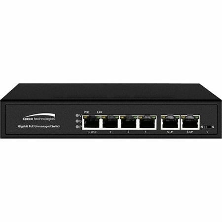 Speco P4S6G 6-Port Gigabit Network PoE Switch, Black