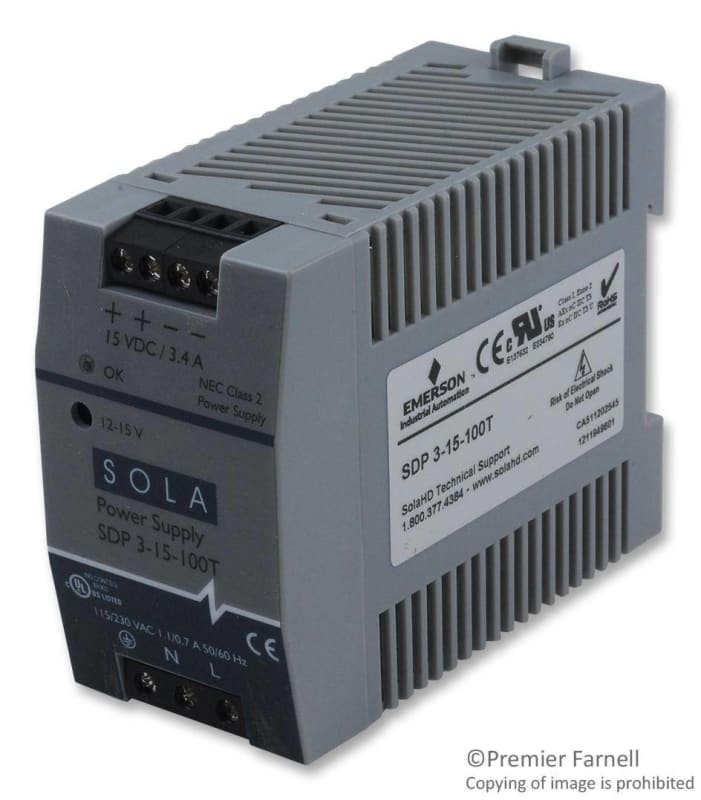 Sola/Hevi-Duty SDP3-15-100T DC Power Supply, 12-15 VDC, 4.2-3.4 Amp