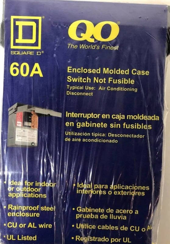QO200TR 240 VAC 60 Amp 1-Phase 3-Wire Rainproof Molded Case Switch Square D by Schneider Electric QO200TR 240 VAC 60 Amp 1-Phase 3-Wire Rainproof Molded Case Switch Square D by Schneider Electric