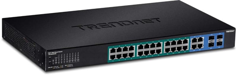 TRENDnet 28-Port Gigabit Web Smart PoE+ Switch, 24 Gigabit ports + 4 SFP slots