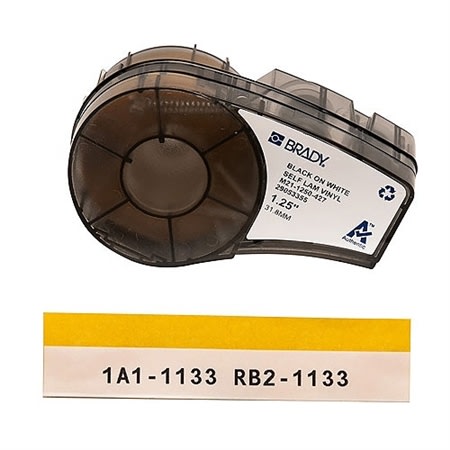 Brady ID M21-1250-427 Self-Laminating Vinyl Wrap Around Labels with Ribbon for M210, M211, BMP21-PLUS Printers, 1.25"x14', Black on White