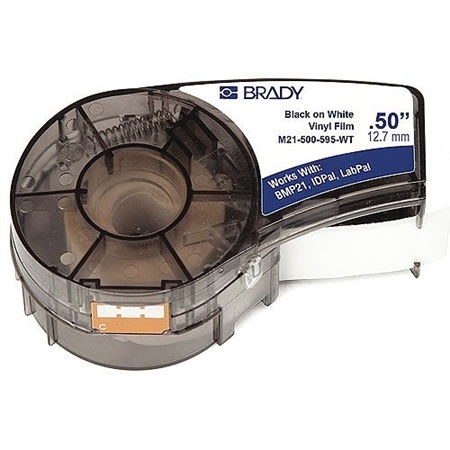 Brady ID M21-500-595-WT All Weather Permanent Adhesive Vinyl Label Tape with Ribbon for M210, M211, BMP21-PLUS Printers, 0.5"x 21', Black on White
