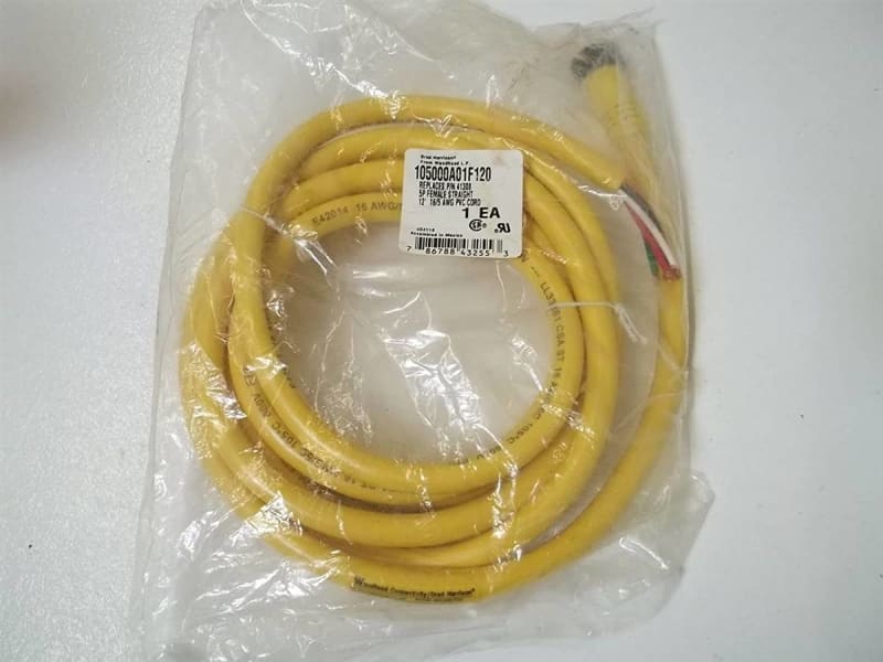 Woodhead Cordset, 5P, Mini-Change, Female, 8A, 600V AC/DC, Yellow, 12'