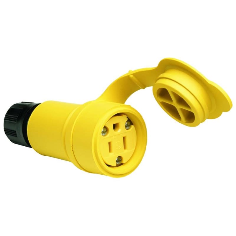 Woodhead 15W47 Rubber Connector, 15A, 125V, NEMA 5-15R, Wetguard, Yellow
