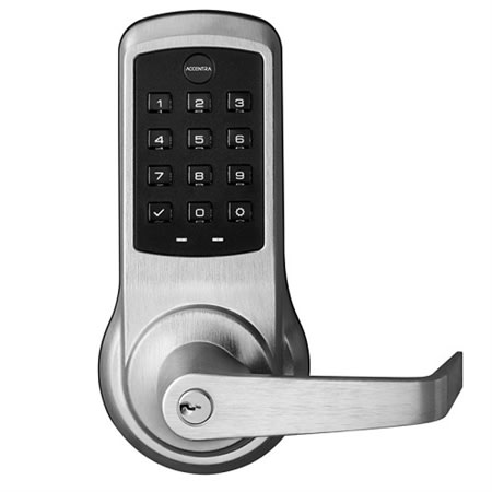 ACCENTRA AU-NTB613-NR 626 PARA KR nexTouch Push Button Keypad Cylindrical Lock, Augusta Lever, Satin Chrome