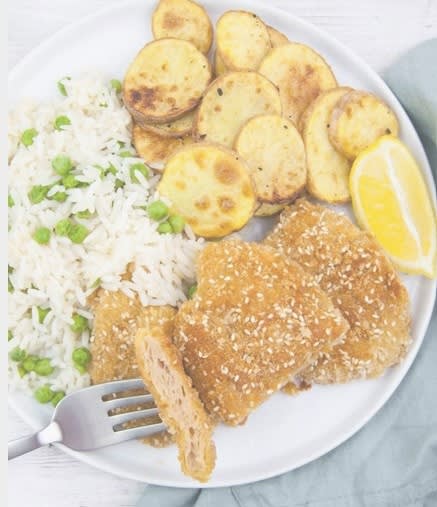 Vegan TVP chops thick plant-based protein pieces prepared for braising and vegan pork belly style cooking.