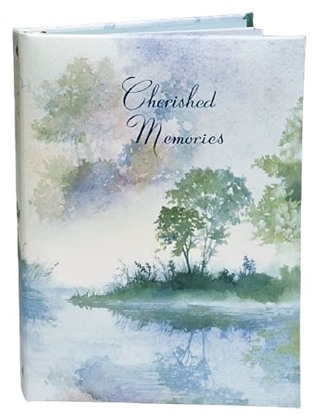 Morning mist memorial register book used in funeral service operations, from lynch supply 