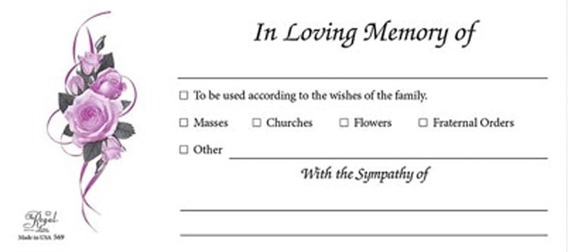 Floral bouquet memorial offering & contribution envelopes used in funeral service operations, from lynch supply 