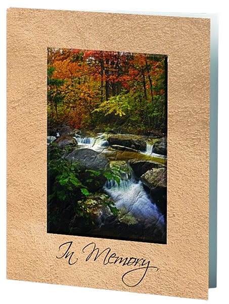 Autumn stream service folder used in funeral service operations, from lynch supply 