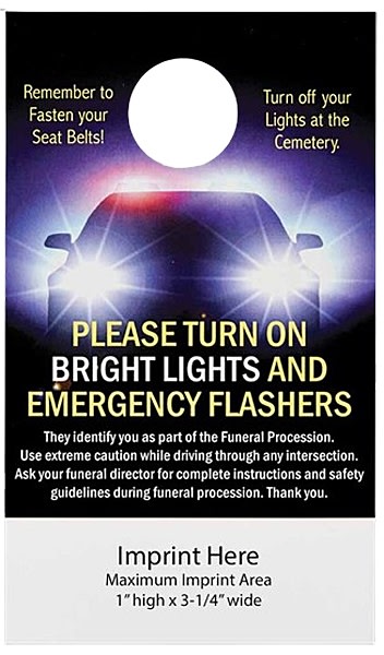 Auto windshield headlight card hanger used in funeral service operations, from lynch supply 