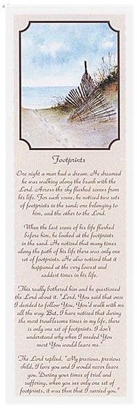 Footprints bookmarks used in funeral service operations, from lynch supply 
