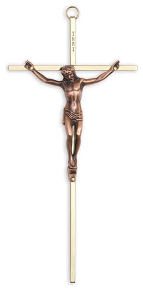 Crucifix-10" brass cross with copper corpus used in funeral service operations, from lynch supply 